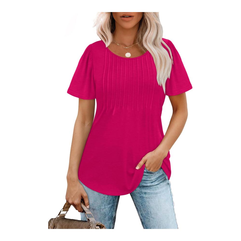 Damen Kurzarm-Shirts Sommer Kleid-Hemd Casual Oberteile mit Volants Vorderseite – Bild 2