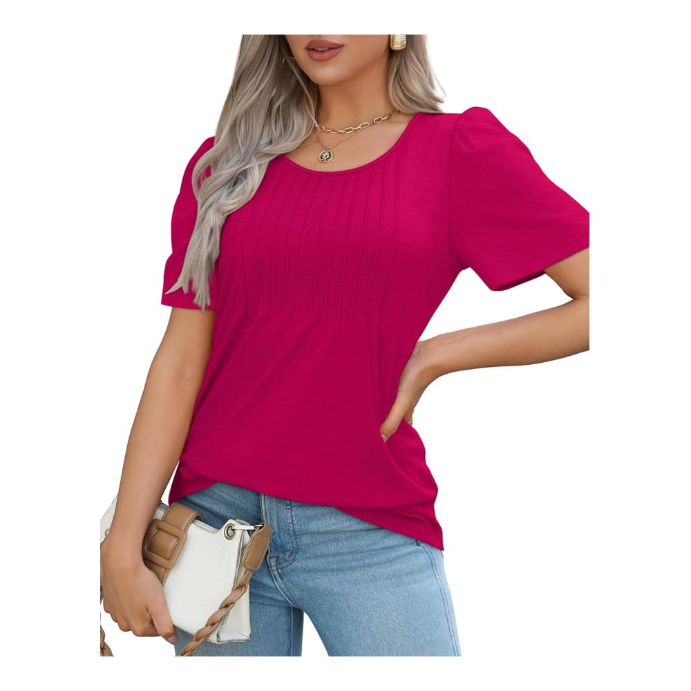 Damen Kurzarm-Shirts Sommer Kleid-Hemd Casual Oberteile mit Volants Vorderseite – Bild 3