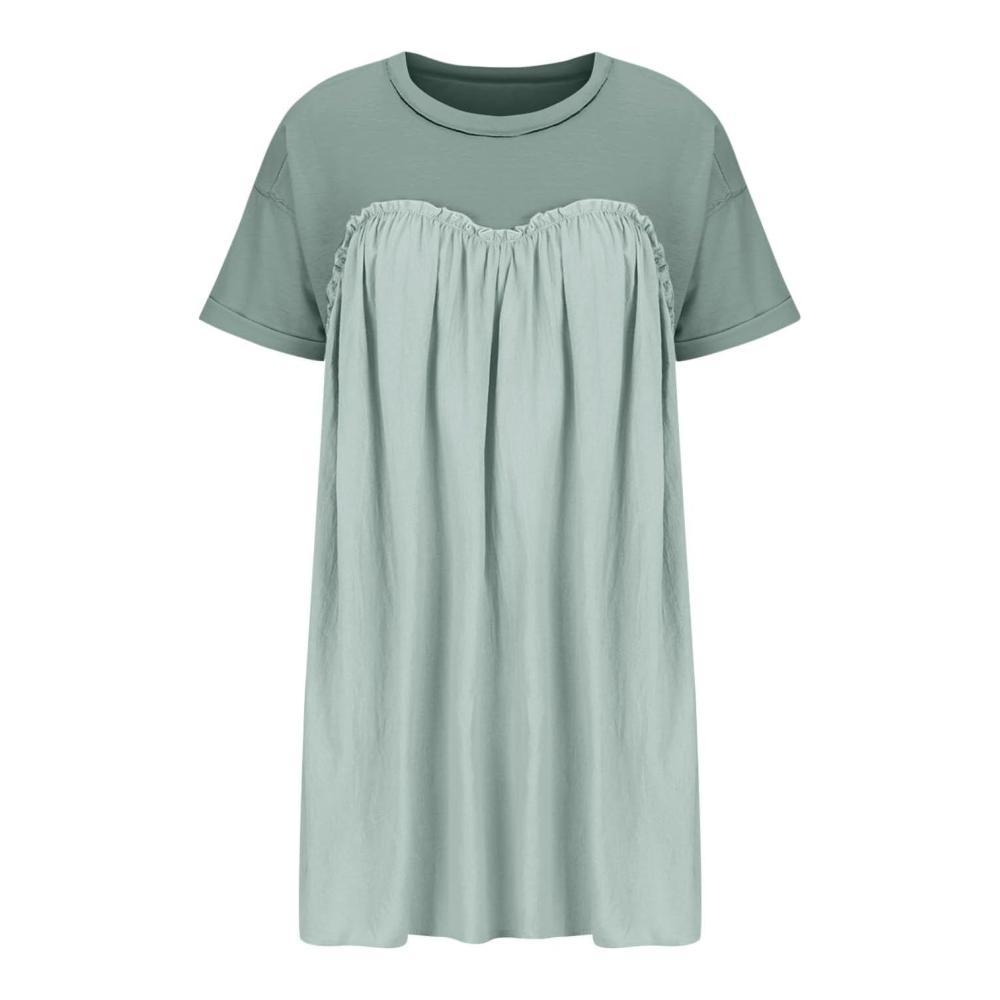 Damen-Kleid mit Taschen Kurzarm-Babydoll-Mini-Kleid Crew-Neck-T-Shirt-Kleid Faltenkleid Casual-Sweat-Kleid Frauen-Kleid mit kurzen Ärmeln – Bild 6