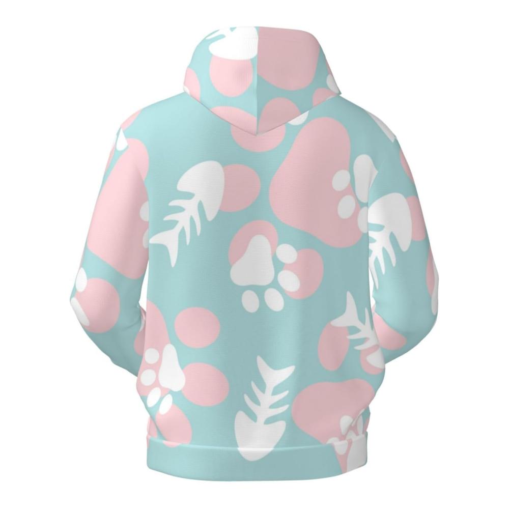 Klassischer Pullover-Hoodie mit Fisch-Skelett-Muster Katzenpfoten-Design Sweatshirt mit Kapuze Fleece-Hooded Sweatshirt Größe S - 4XL – Bild 4