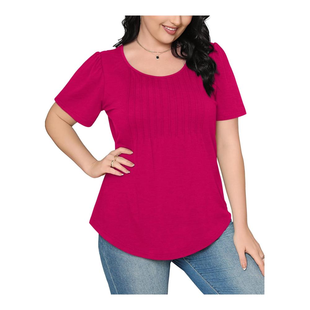 Damen Kurzarm-Shirts Sommer Kleid-Hemd Casual Oberteile mit Volants Vorderseite – Bild 4