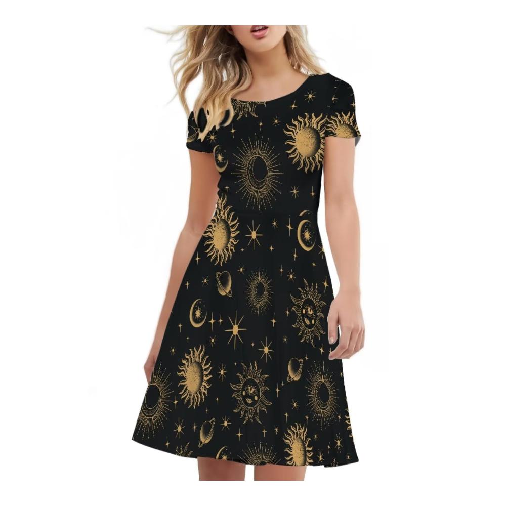 Schwarzer Gothic Mondstern bedruckt