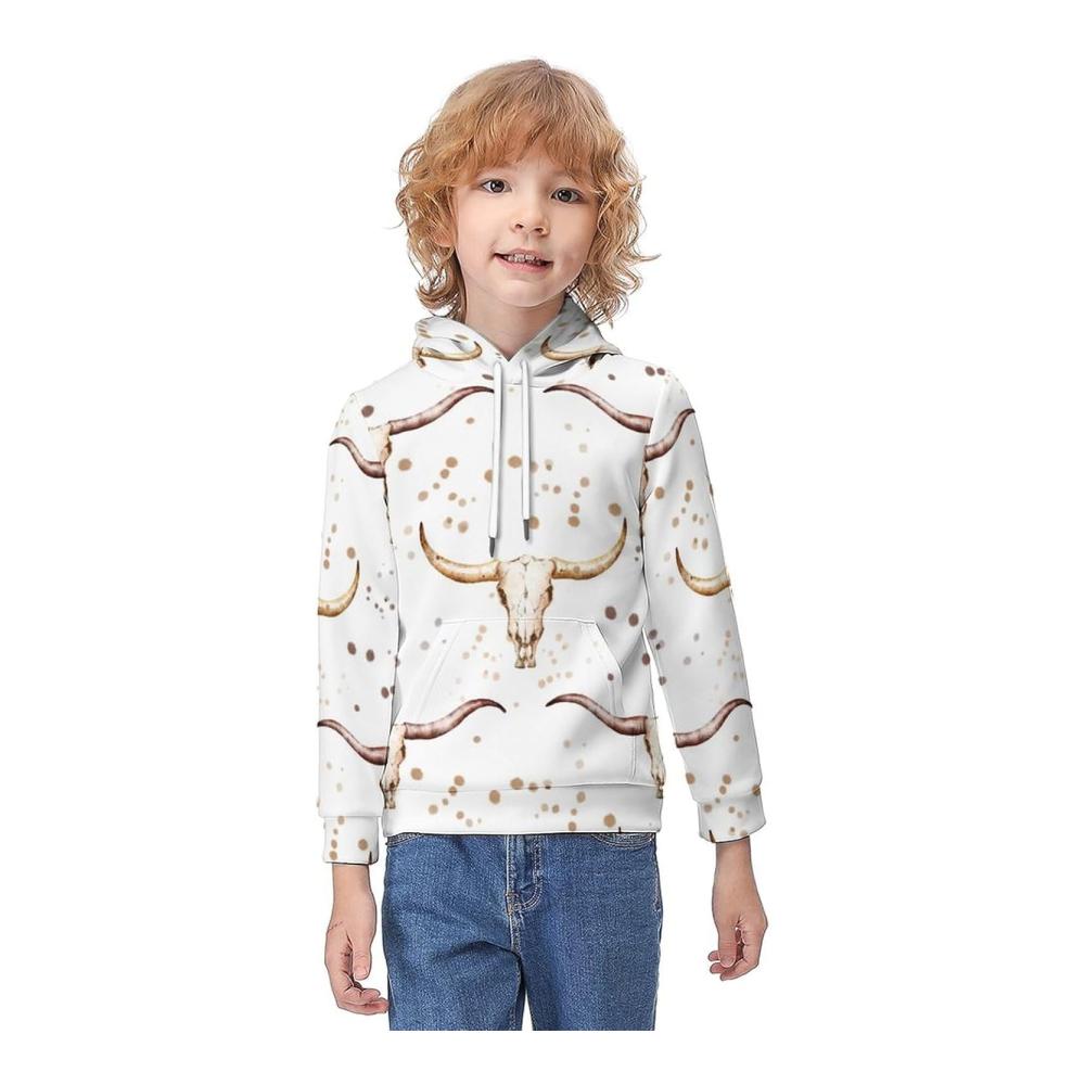 Unisex Kinder Sweatshirt Western Bull Jungen Mädchen Kapuzenpullover Hoodie Kangaroo Tasche Pullover Sweatshirt für Jungen und Mädchen – Bild 2