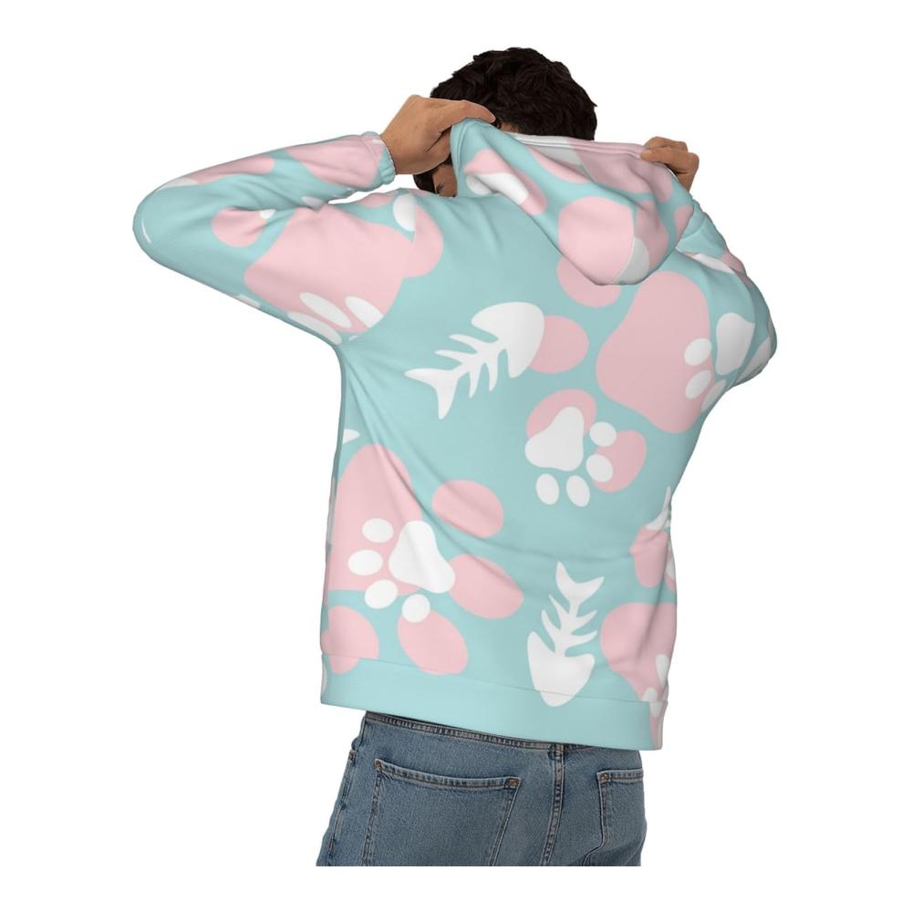 Klassischer Pullover-Hoodie mit Fisch-Skelett-Muster Katzenpfoten-Design Sweatshirt mit Kapuze Fleece-Hooded Sweatshirt Größe S - 4XL – Bild 2