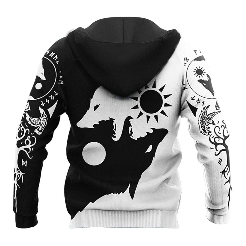 Wikinger Kapuzenpullover für Männer Wikinger-Kleidung Nordische Fenrir-Wolf-Sweatshirts Kapuzenpullover Casual Sport Streetwear Herrenmode Wikinger-Kleidung für Männer – Bild 3