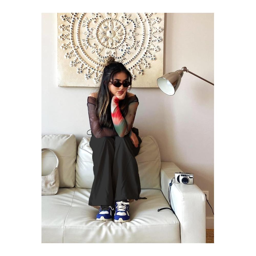 Frauen Joggerhosen elastische Y2K-Hosen weite Cargo-Hosen Parachute-Hosen Hippie-Loungehosen Frauenhosen mit Gummizug Outdoor-Hiking-Hosen bequeme Freizeithosen – Bild 6