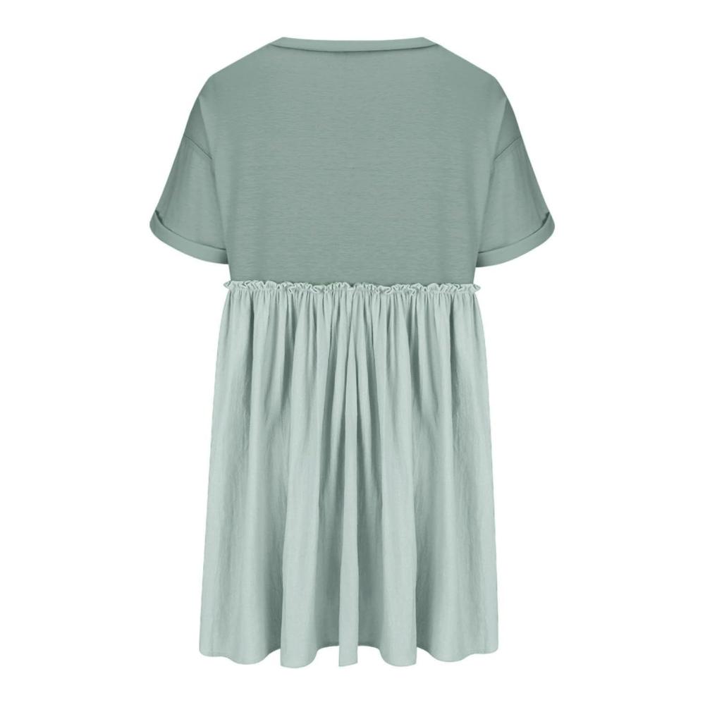 Damen-Kleid mit Taschen Kurzarm-Babydoll-Mini-Kleid Crew-Neck-T-Shirt-Kleid Faltenkleid Casual-Sweat-Kleid Frauen-Kleid mit kurzen Ärmeln – Bild 4