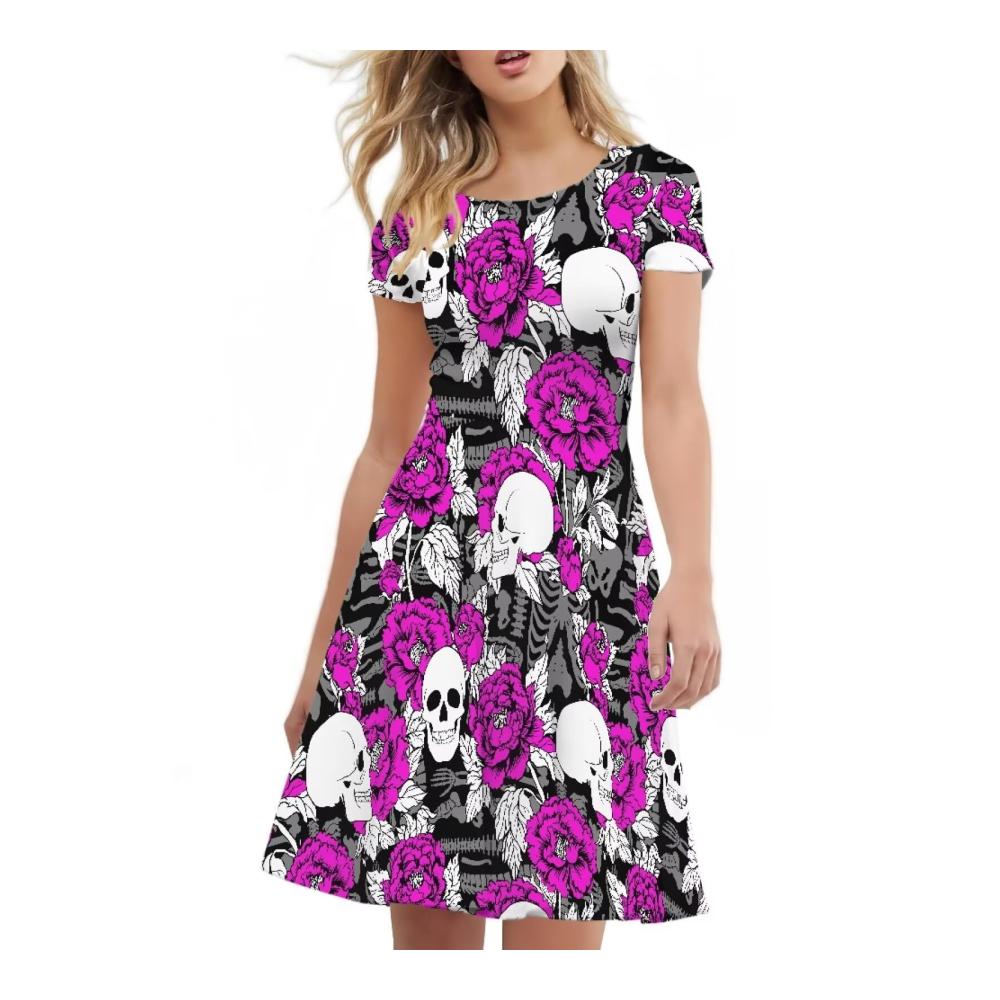 Lila Floraler Totenkopf bedruckt