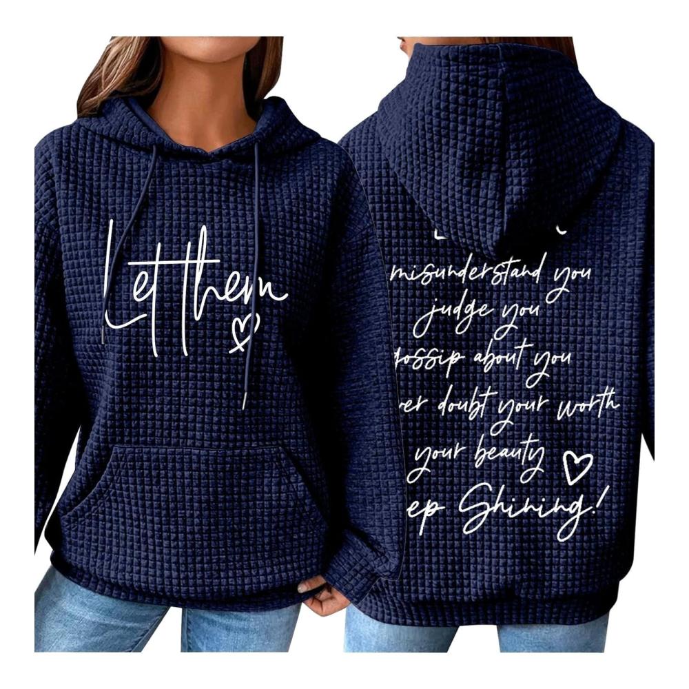 Damen Mode Herbst Winter Hoodie Langarm Frauen Casual Letter Druck Tasche Kapuze Garnet Frauenbekleidung – Bild 3