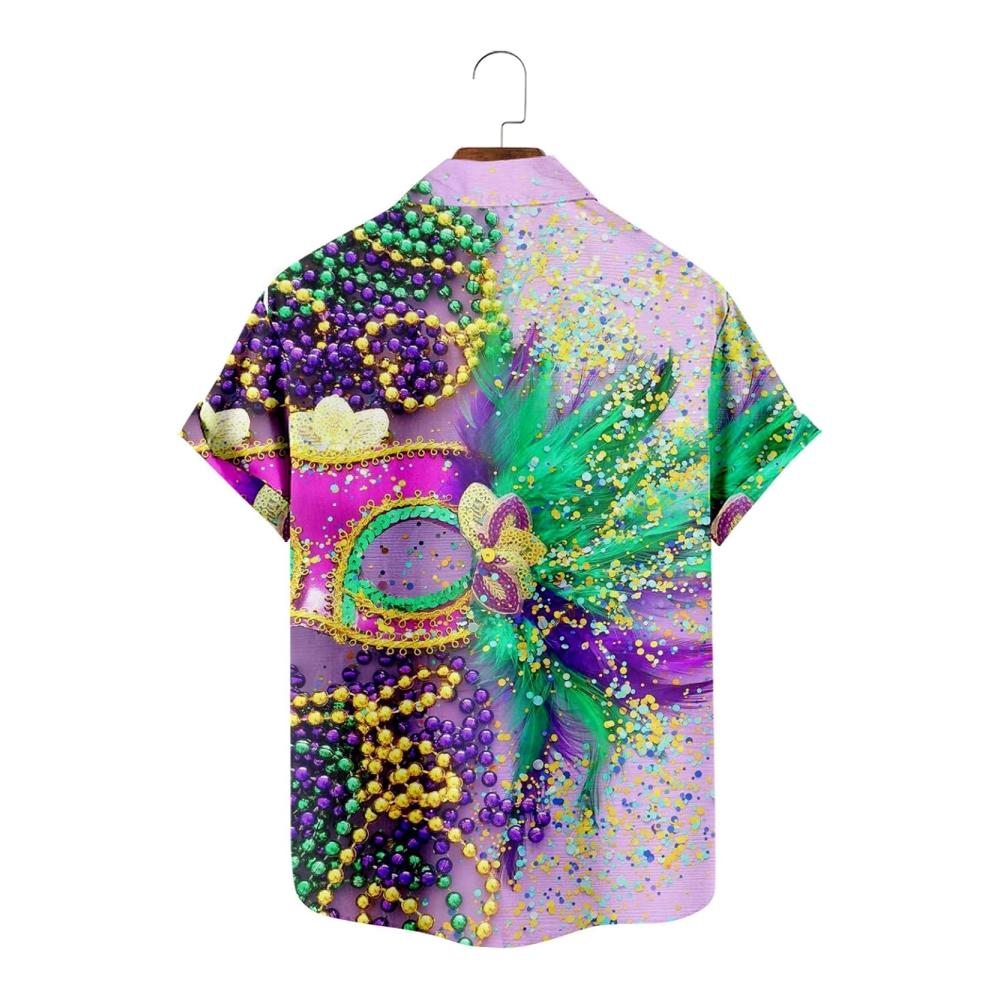 Männer Karneval Hemd 2024 Mardi Gras Outfit Print Kurzarm Front Buttons Casual Trendy Tops für Männer Karnevalsshirt für Herren – Bild 2