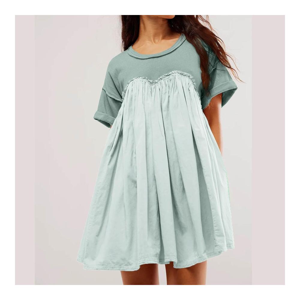 Damen-Kleid mit Taschen Kurzarm-Babydoll-Mini-Kleid Crew-Neck-T-Shirt-Kleid Faltenkleid Casual-Sweat-Kleid Frauen-Kleid mit kurzen Ärmeln – Bild 2