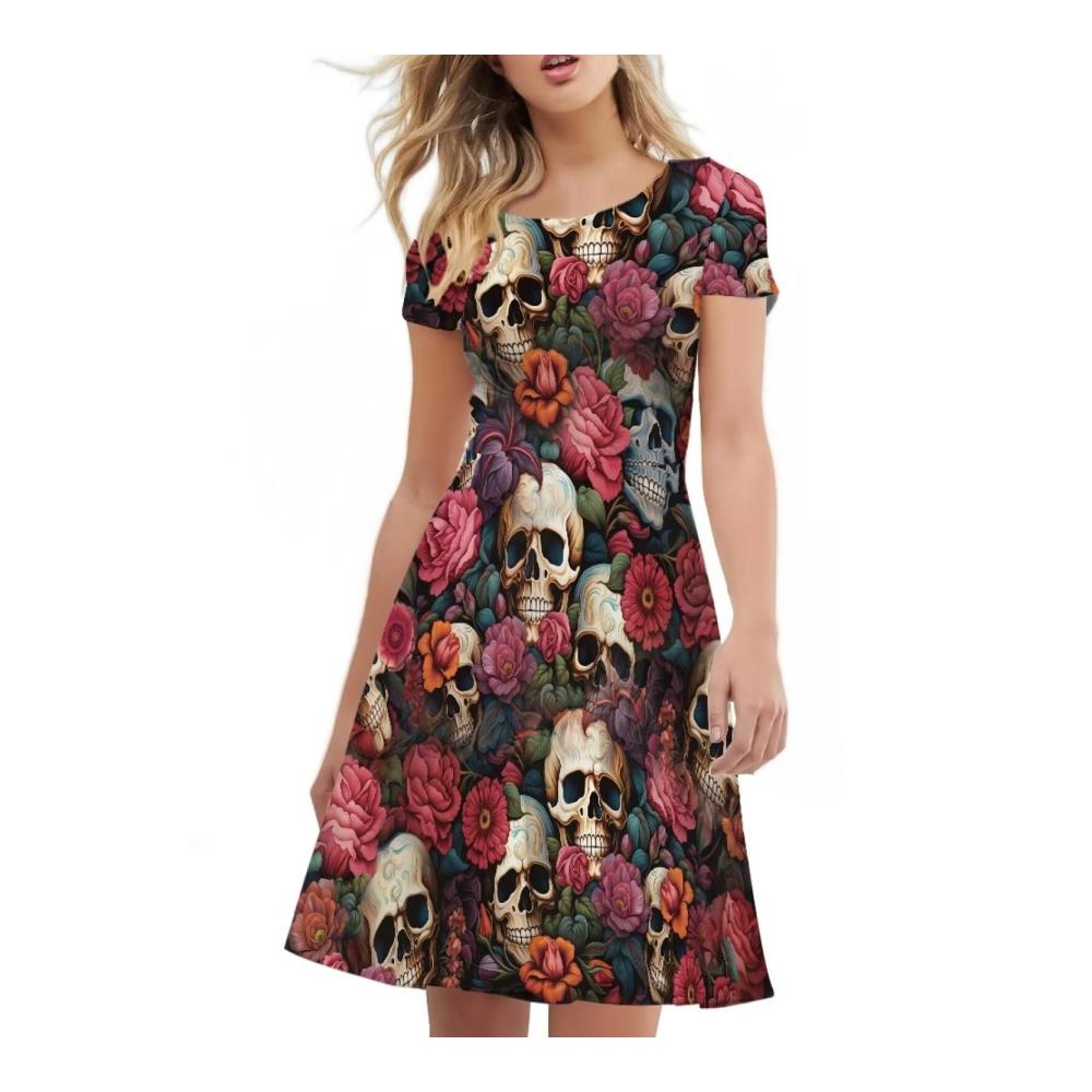 Blauer floraler Totenkopf bedruckt