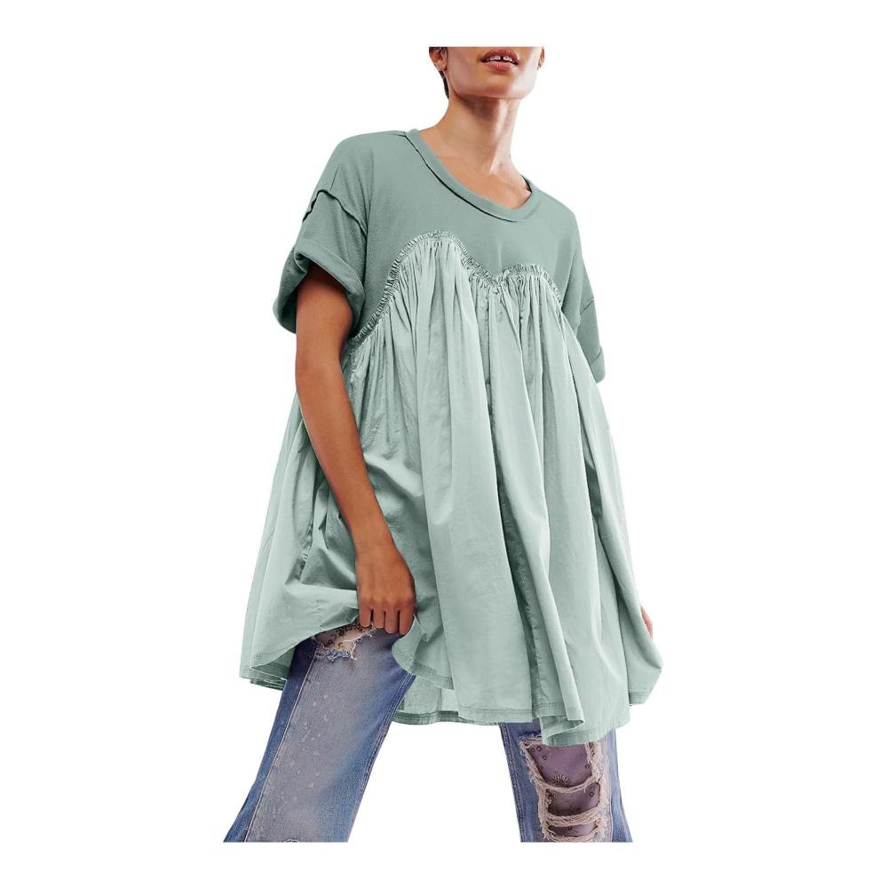 Damen-Kleid mit Taschen Kurzarm-Babydoll-Mini-Kleid Crew-Neck-T-Shirt-Kleid Faltenkleid Casual-Sweat-Kleid Frauen-Kleid mit kurzen Ärmeln – Bild 5