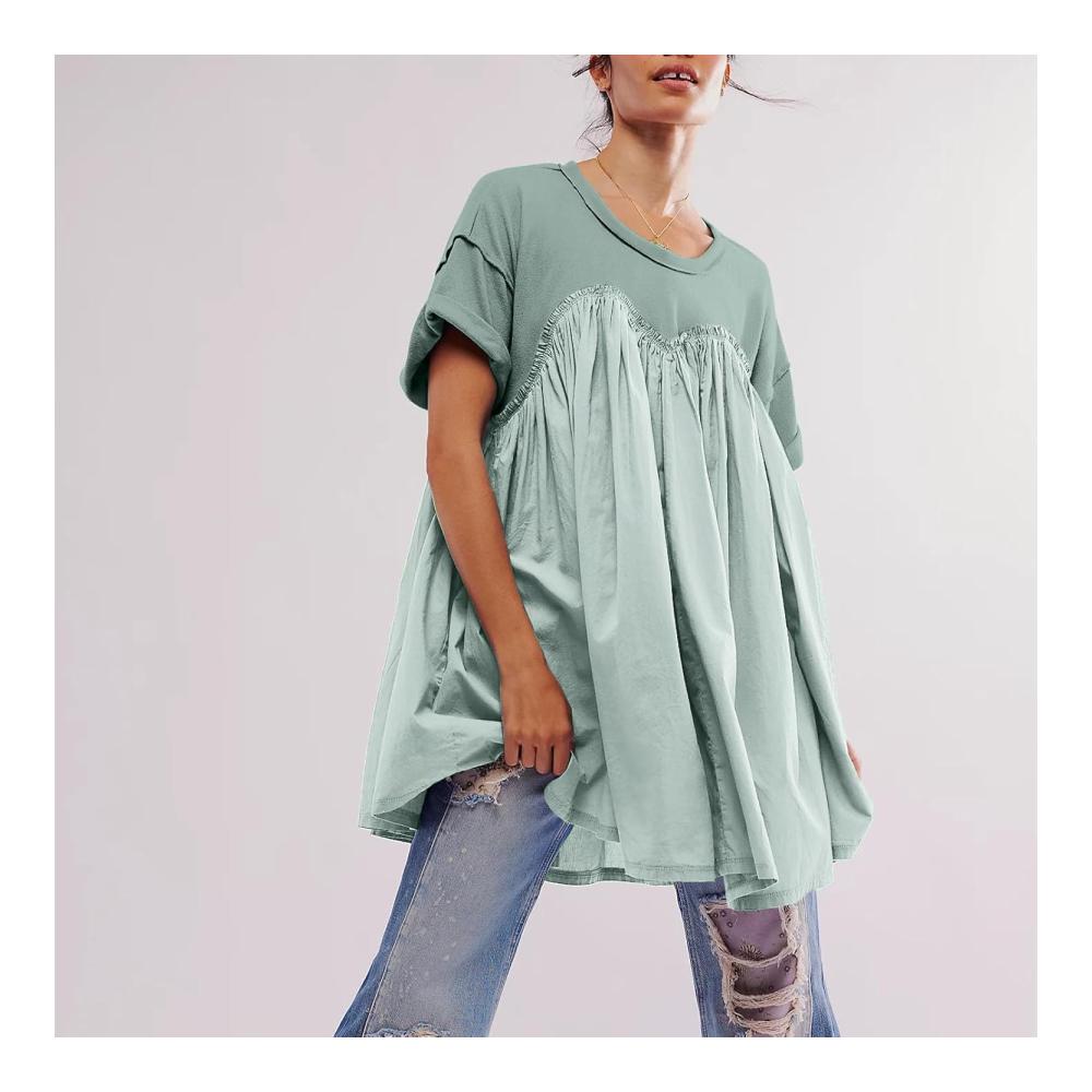 Damen-Kleid mit Taschen Kurzarm-Babydoll-Mini-Kleid Crew-Neck-T-Shirt-Kleid Faltenkleid Casual-Sweat-Kleid Frauen-Kleid mit kurzen Ärmeln – Bild 8