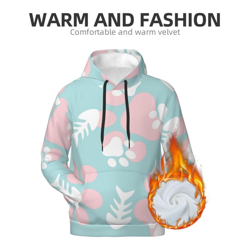 Klassischer Pullover-Hoodie mit Fisch-Skelett-Muster Katzenpfoten-Design Sweatshirt mit Kapuze Fleece-Hooded Sweatshirt Größe S - 4XL – Bild 5