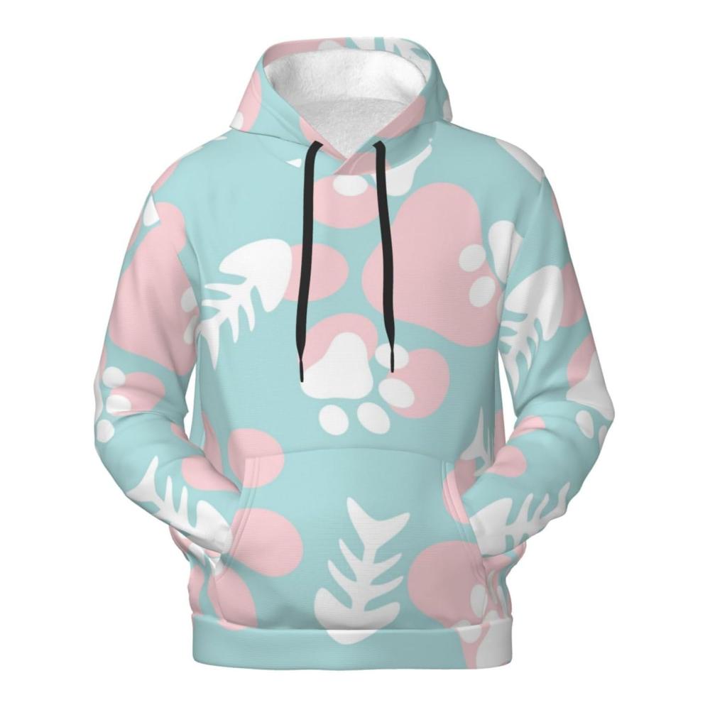 Klassischer Pullover-Hoodie mit Fisch-Skelett-Muster Katzenpfoten-Design Sweatshirt mit Kapuze Fleece-Hooded Sweatshirt Größe S - 4XL – Bild 3