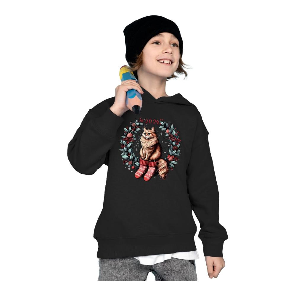 Neujahr 2024 Katzen Jugend-Shirt Hoodie Sweatshirt Meow Year Geschenk für Katzenliebhaber – Bild 3