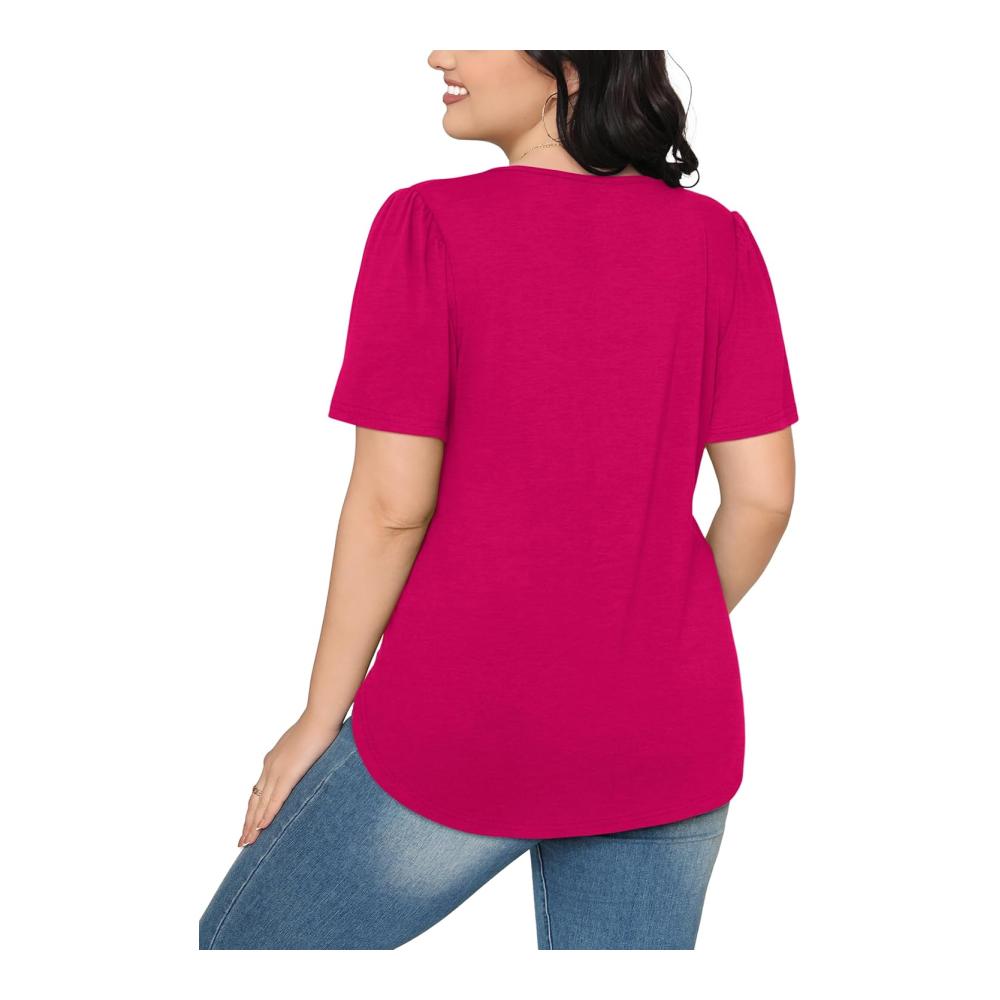 Damen Kurzarm-Shirts Sommer Kleid-Hemd Casual Oberteile mit Volants Vorderseite – Bild 5
