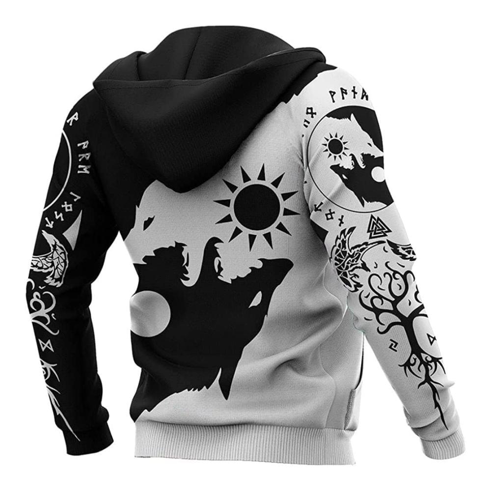 Wikinger Kapuzenpullover für Männer Wikinger-Kleidung Nordische Fenrir-Wolf-Sweatshirts Kapuzenpullover Casual Sport Streetwear Herrenmode Wikinger-Kleidung für Männer – Bild 2