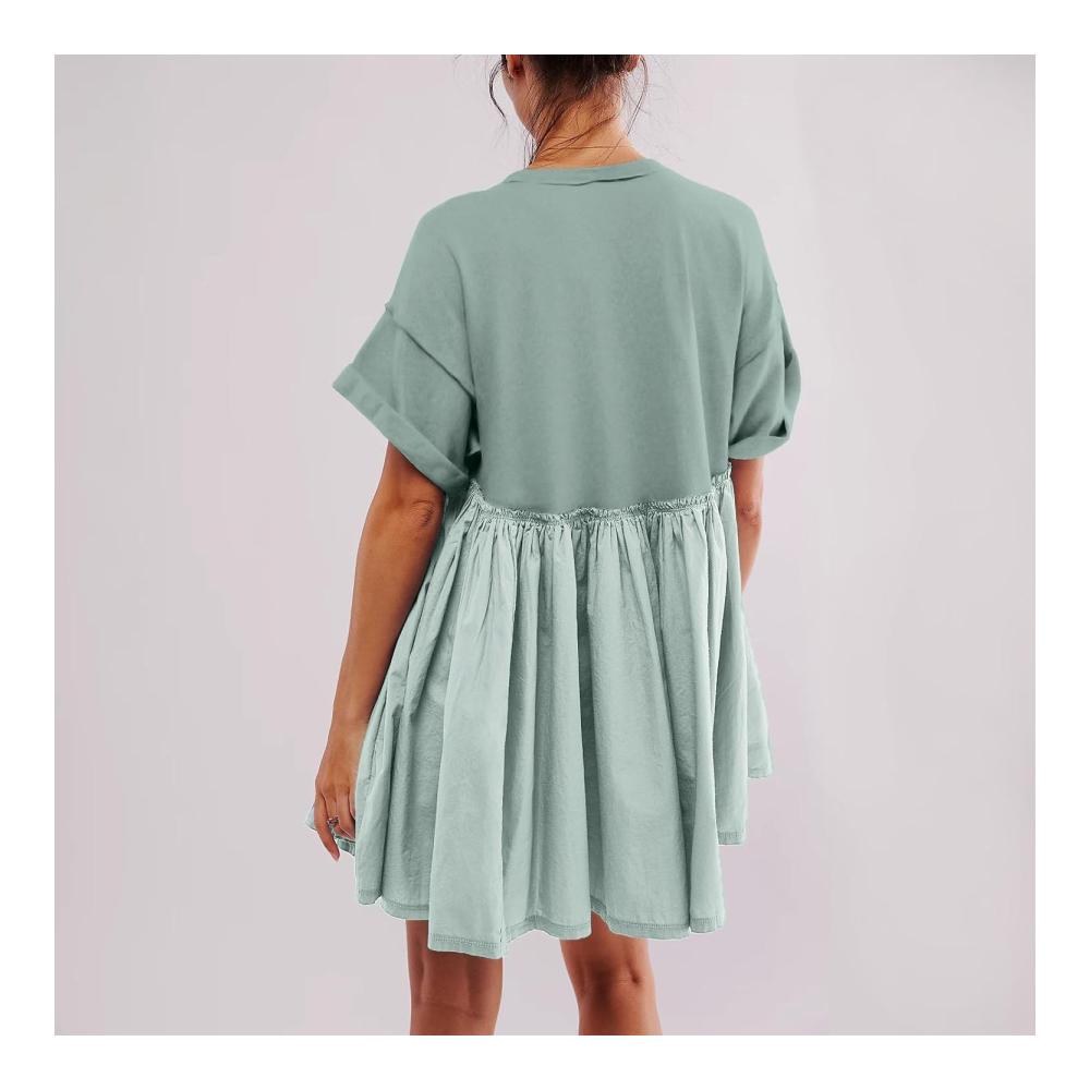 Damen-Kleid mit Taschen Kurzarm-Babydoll-Mini-Kleid Crew-Neck-T-Shirt-Kleid Faltenkleid Casual-Sweat-Kleid Frauen-Kleid mit kurzen Ärmeln – Bild 9