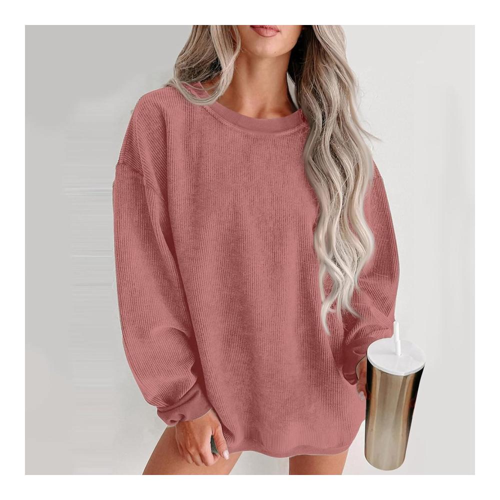 Übergroßes Sweatshirt für Frauen lässige Crewneck Langarmshirts lockere Passform Cord-Sweatshirts trendige Ausgehtops – Bild 3