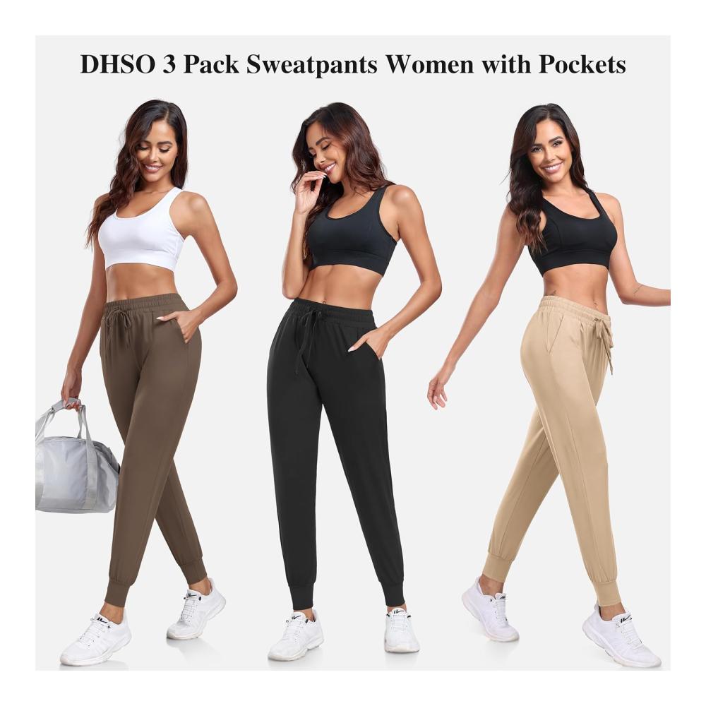 3er-Pack Damen-Sweatpants mit Taschen - Damen-Jogger für Yoga Lauftraining und Fitness - elastische Sport-Hose für Frauen – Bild 2