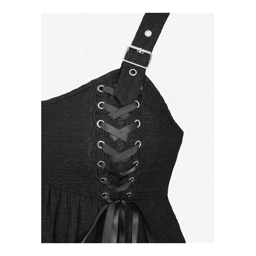 Damen Oberteil Plus Size ROSA GAL Frauen Crinkle Spitze Lace-up Riemen Buckle Handkerchief Saum Tank Top – Bild 4