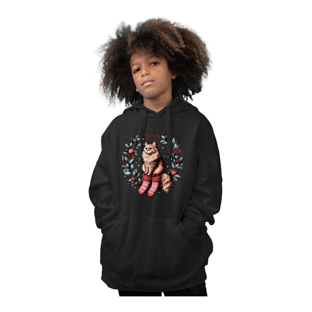 Neujahr 2024 Katzen Jugend-Shirt Hoodie Sweatshirt Meow Year Geschenk für Katzenliebhaber – Bild 2