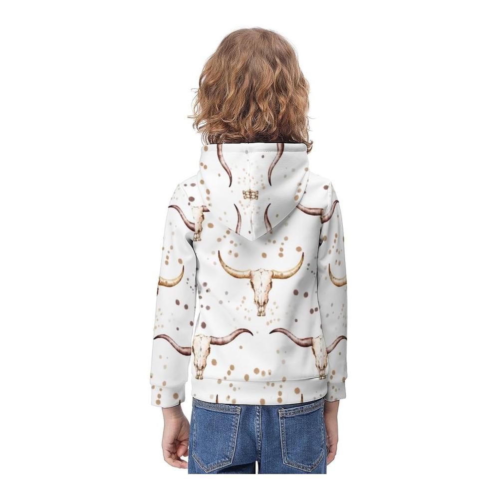 Unisex Kinder Sweatshirt Western Bull Jungen Mädchen Kapuzenpullover Hoodie Kangaroo Tasche Pullover Sweatshirt für Jungen und Mädchen – Bild 3
